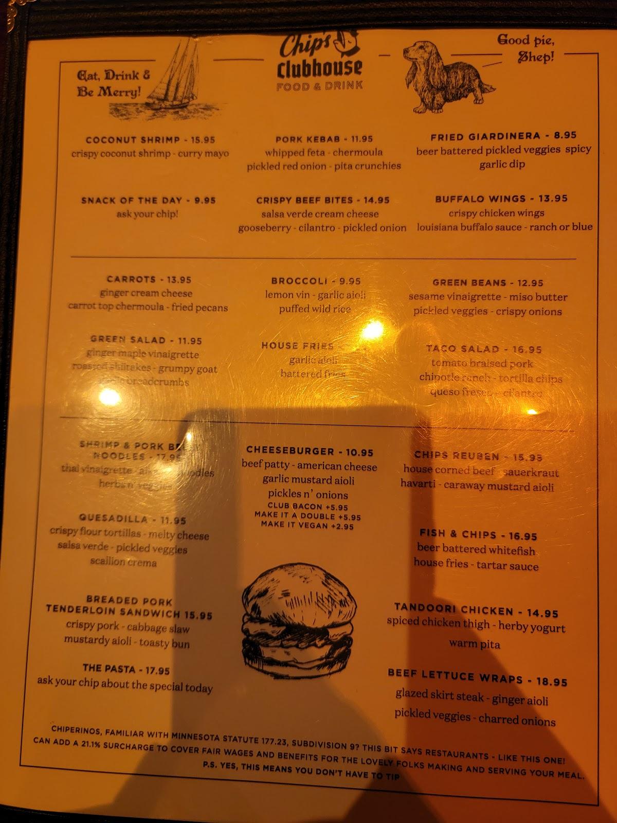 Menu at Chip's Clubhouse, Saint Paul