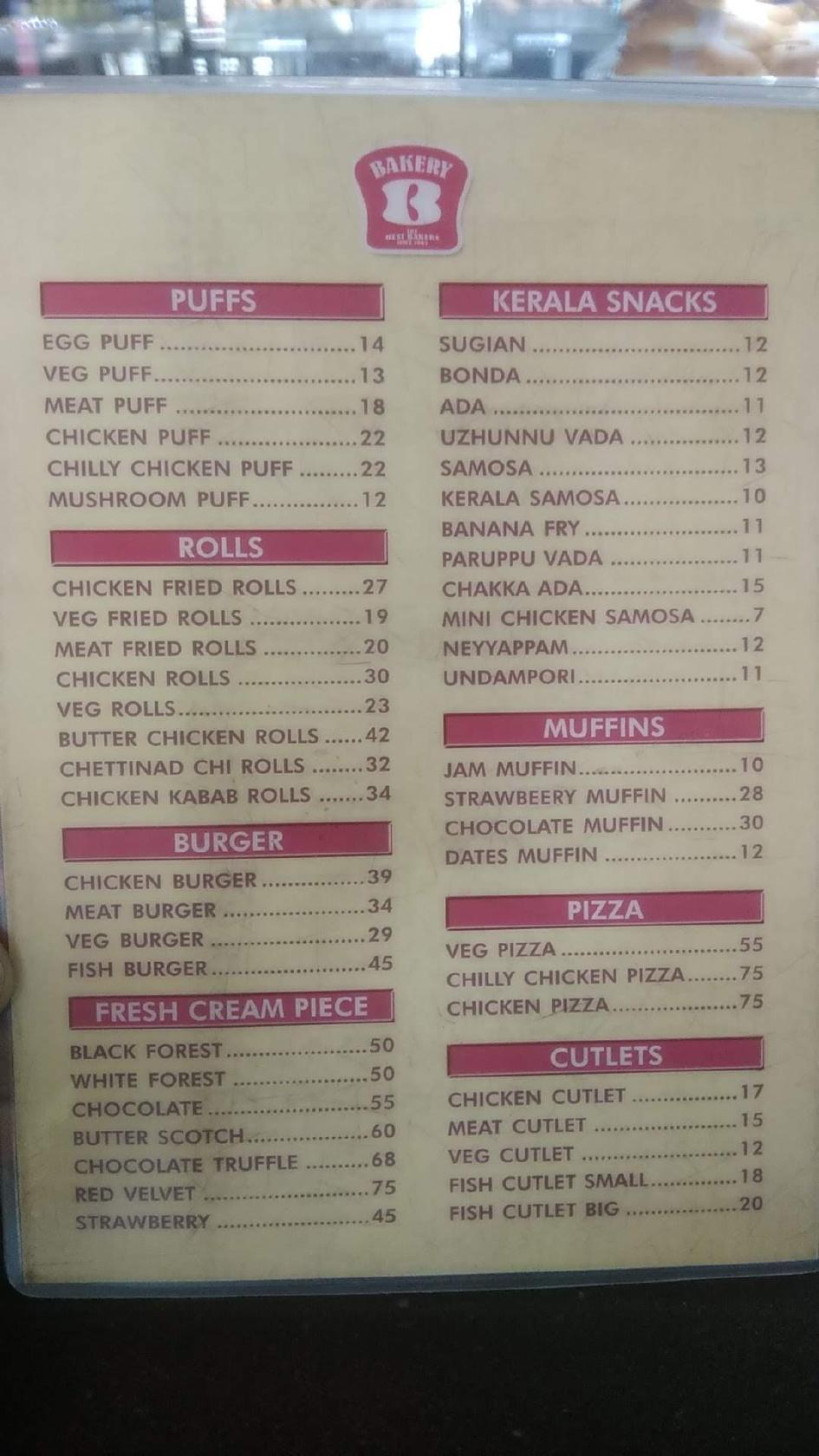 Menu at Best Bakers, Kochi, Edappally Edappally Post Office