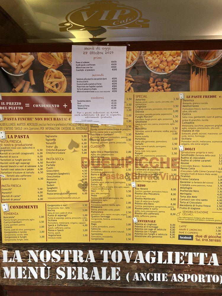 Menu da Due di Picche Pasta e Basta ristorante, Genova