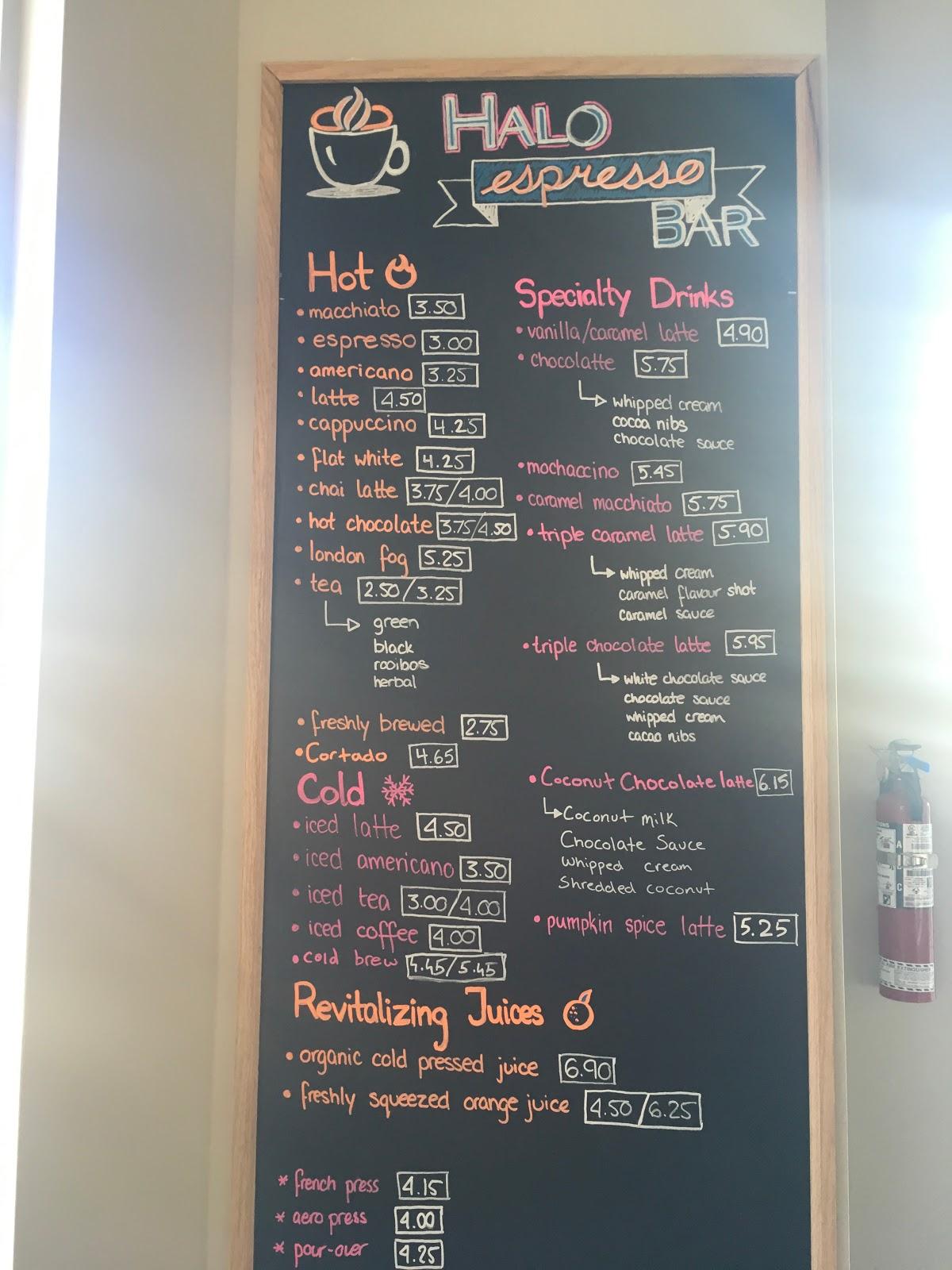 Menu at Halo Espresso Bar, Mississauga