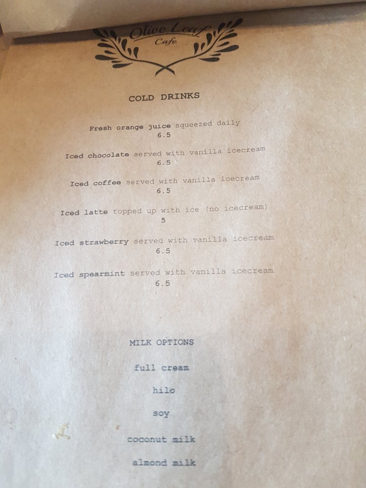 Menu at Little Olive Leaf Cafe, Willagee