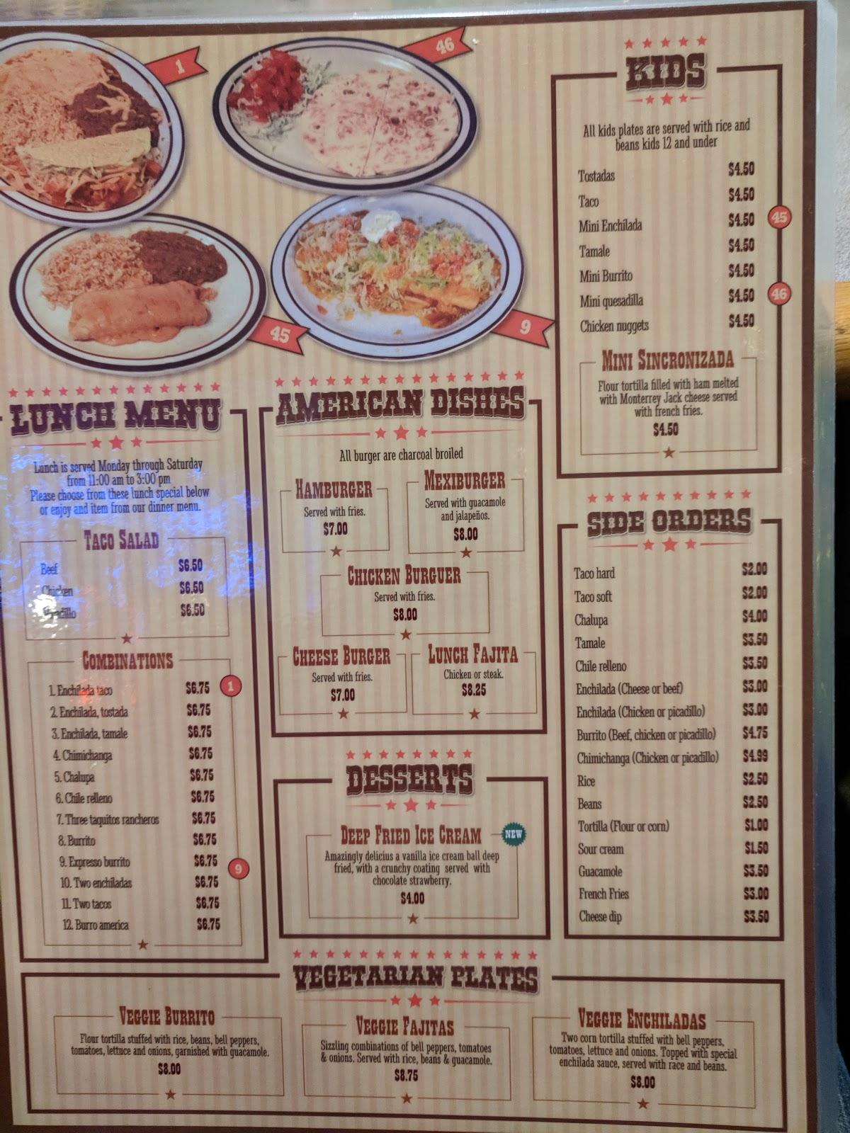 Carta del pub y bar Pancho Villa, Grundy Center