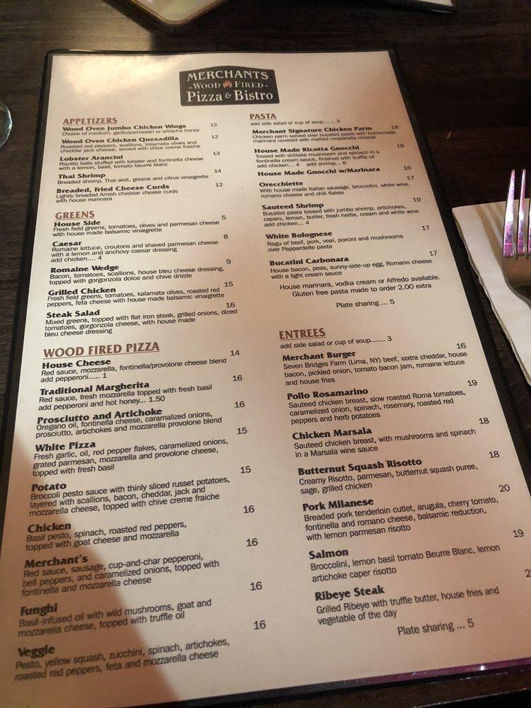 Menu at Merchants Wood Fired Pizza & Bistro pizzeria, Rochester