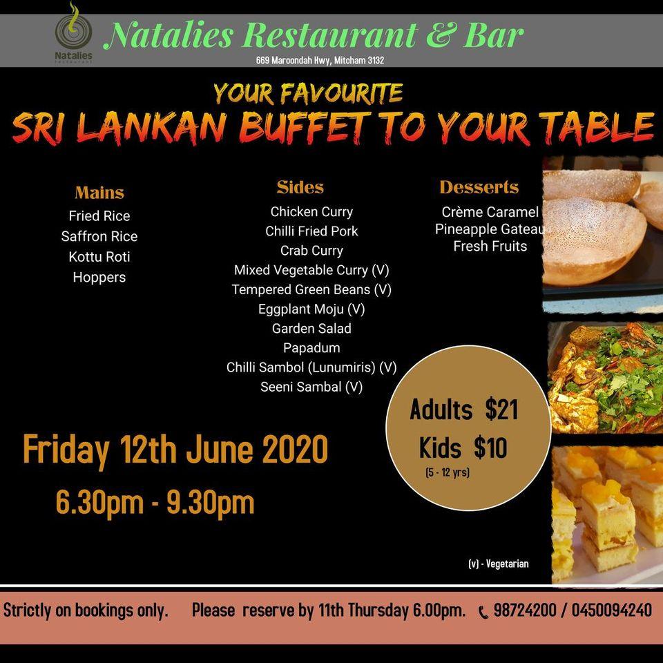 Menu at Natalie's Restaurant, Mitcham