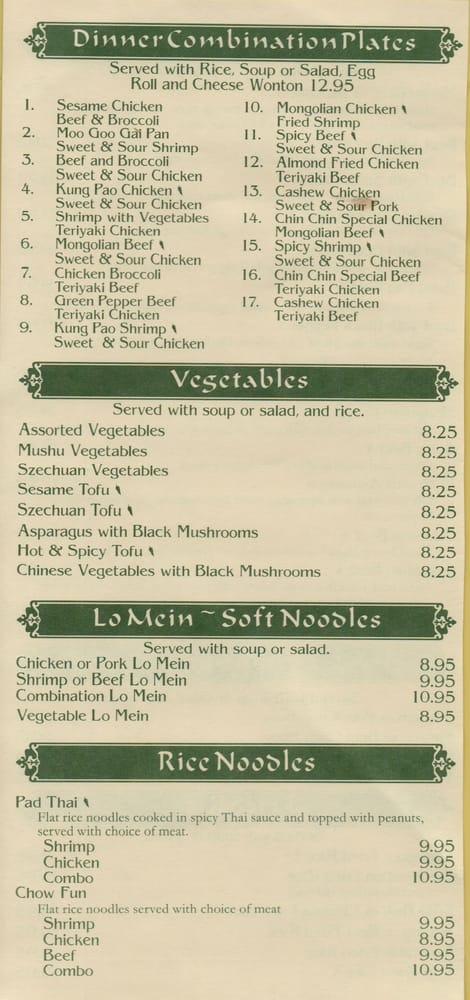 Menu at Chin Chin Restaurant, Clifton