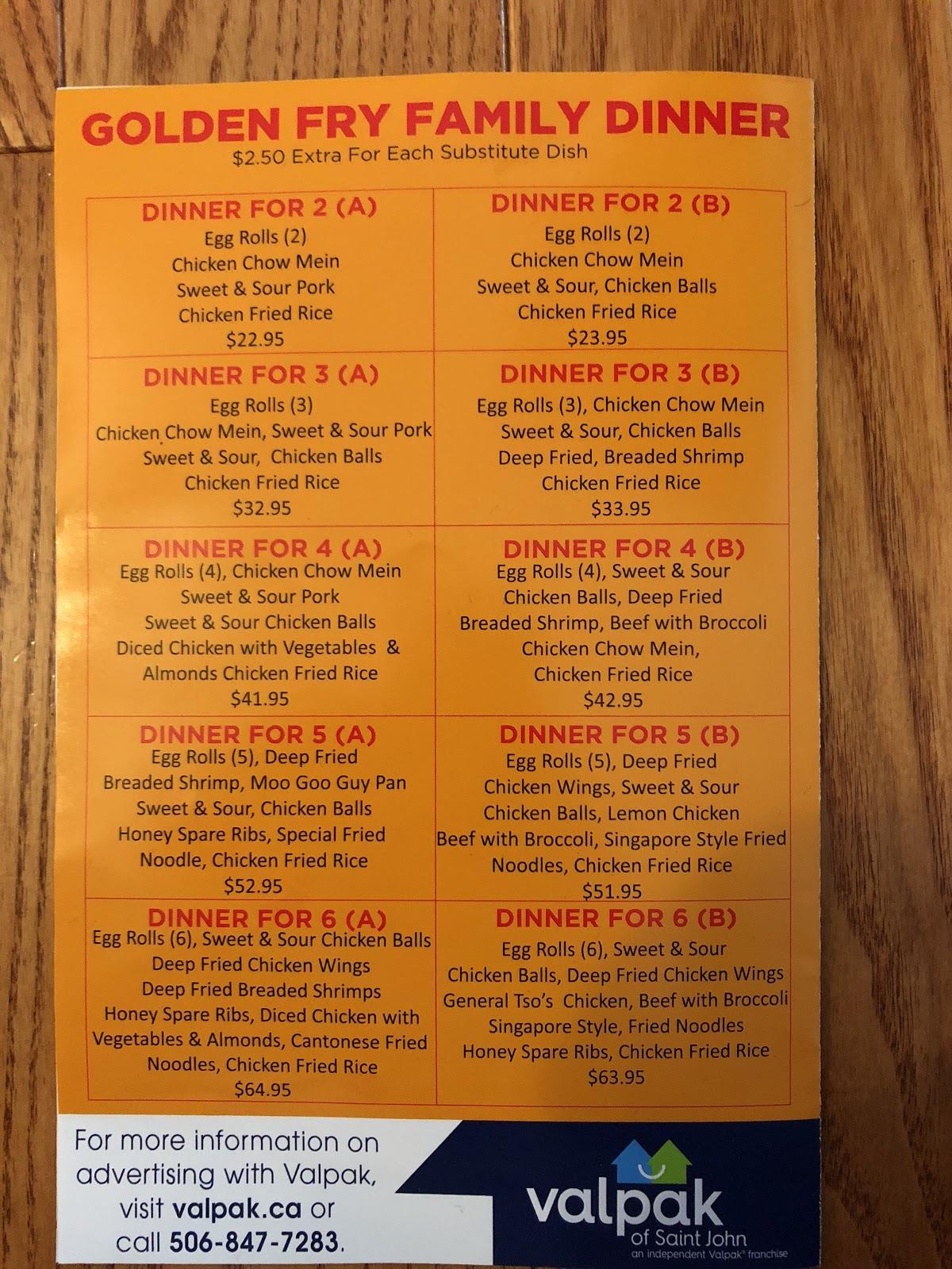 Menu at Golden Fry Chinese Restaurant, Rothesay