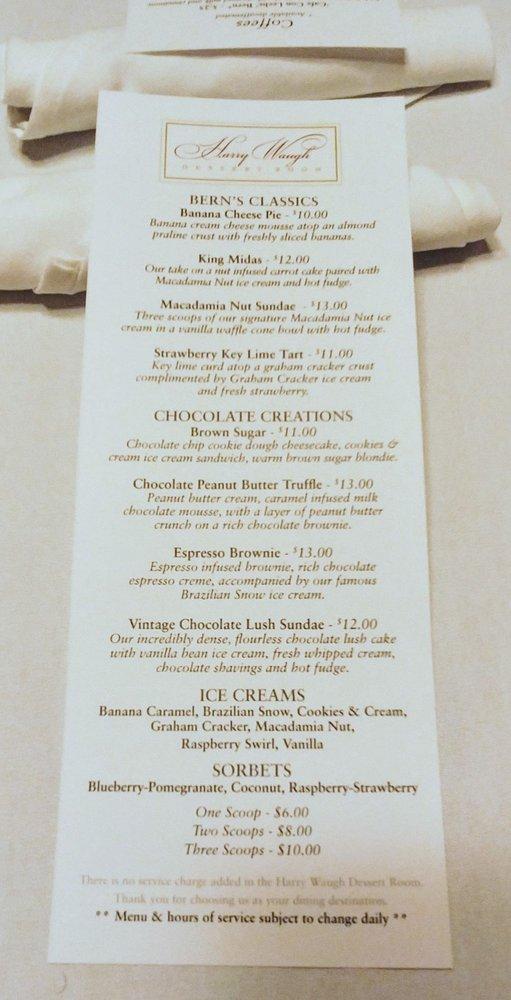 Menu at Bern's Steak House pub & bar, Tampa, S Howard Ave