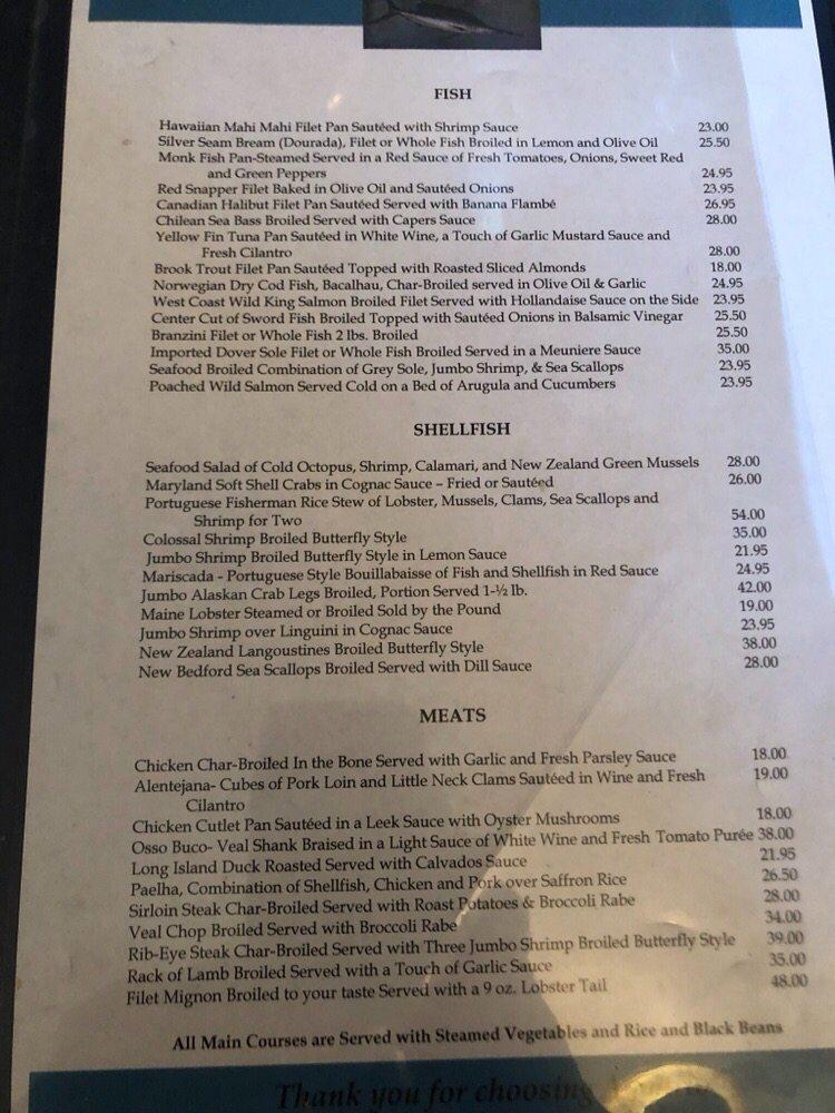 Menu at Aquario Restaurant, Harrison