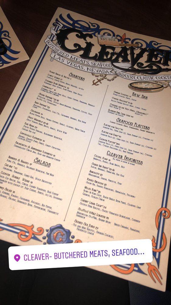 Menu at Cleaver Butchered Meats, Seafood & Classic Cocktails pub & bar