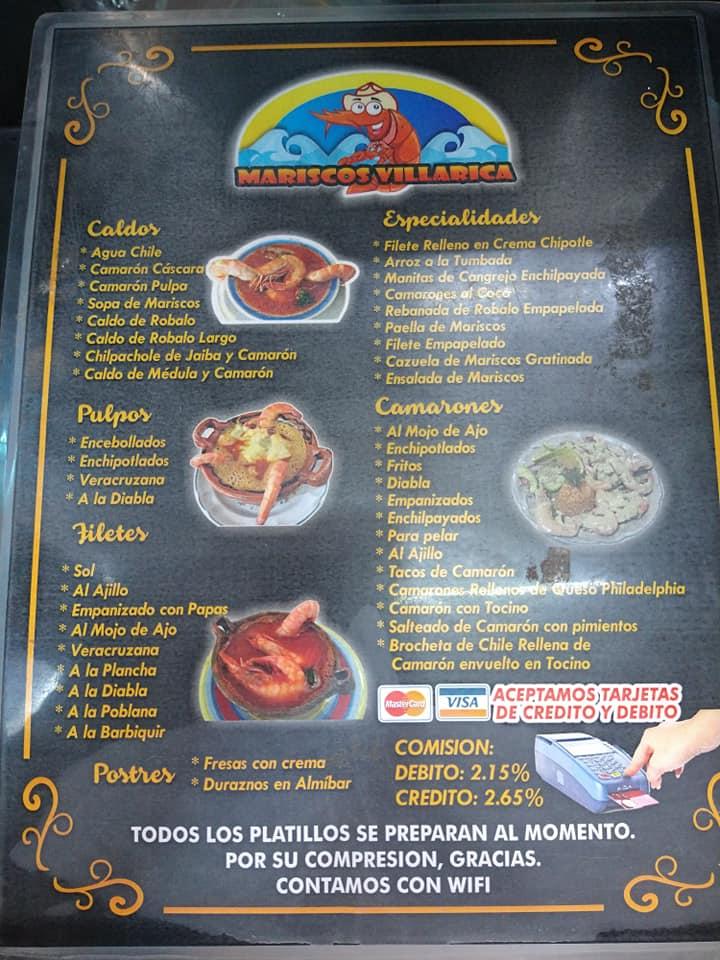 Carta del restaurante Mariscos la villa Rica, Córdoba, Calle 7 entre Av 12  y 8 privada mercado revolucion 94500