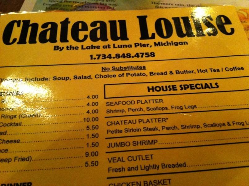 Menu At Chateau Louise Restaurant, Luna Pier, Luna Pier Rd