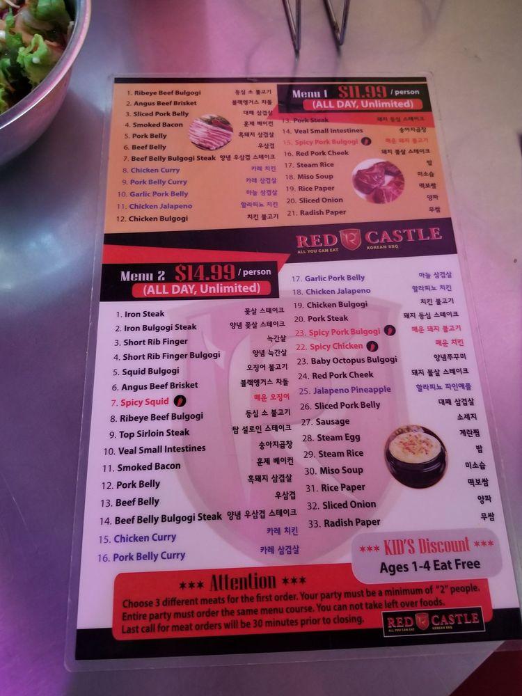 Menu at Red Castle Korean BBQ, Garden Grove