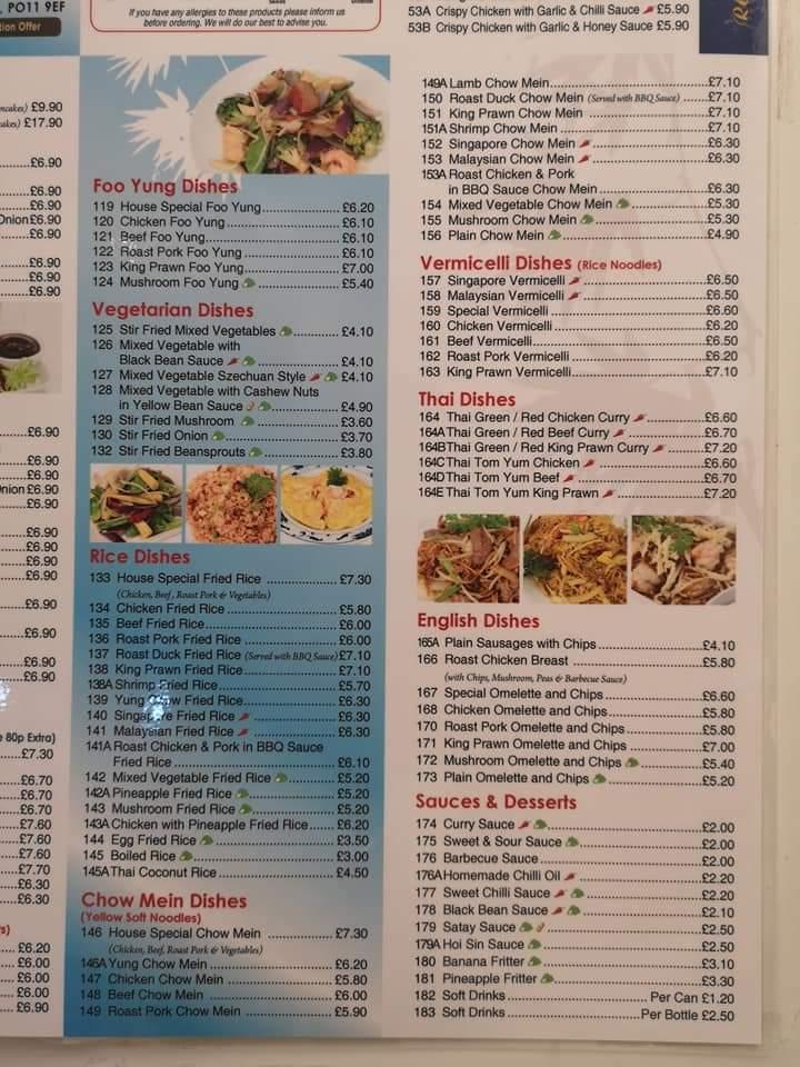 Menu at Royal Chef fast food, Portsmouth, 28 Elm Grove