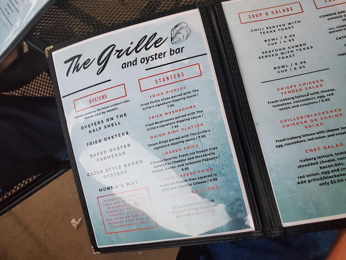 Carta de The Grille and Oyster Bar, Headland