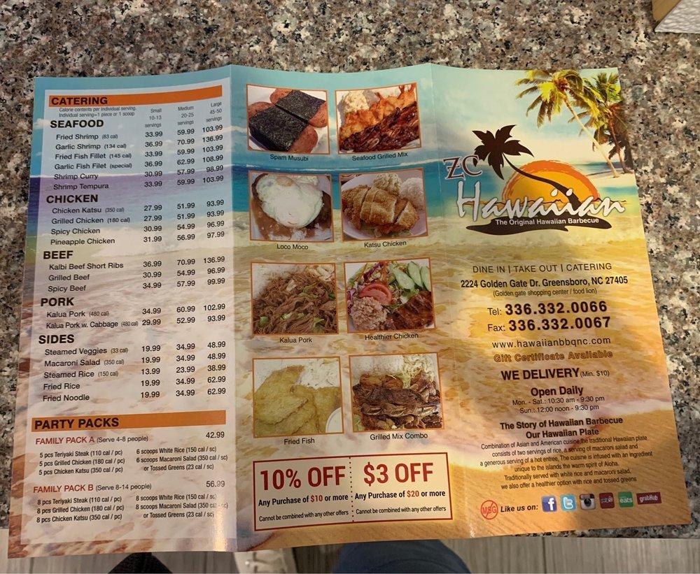 Menu at ZC Hawaiian BBQ Restaurant, Greensboro