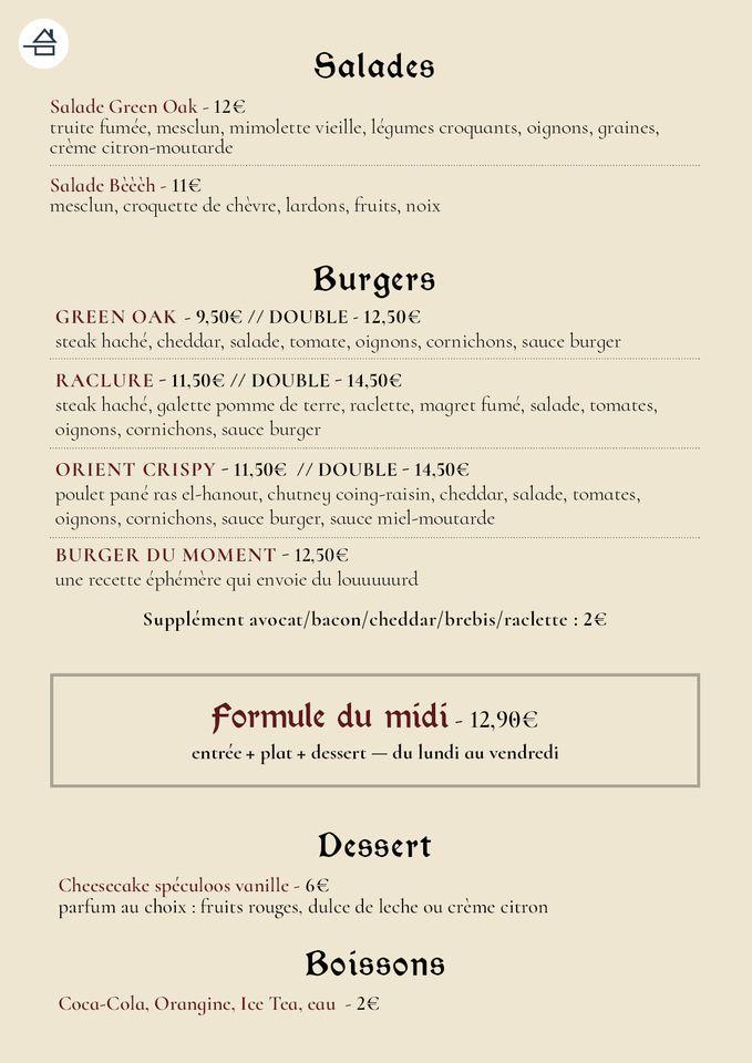 Menu de O'Green Oak