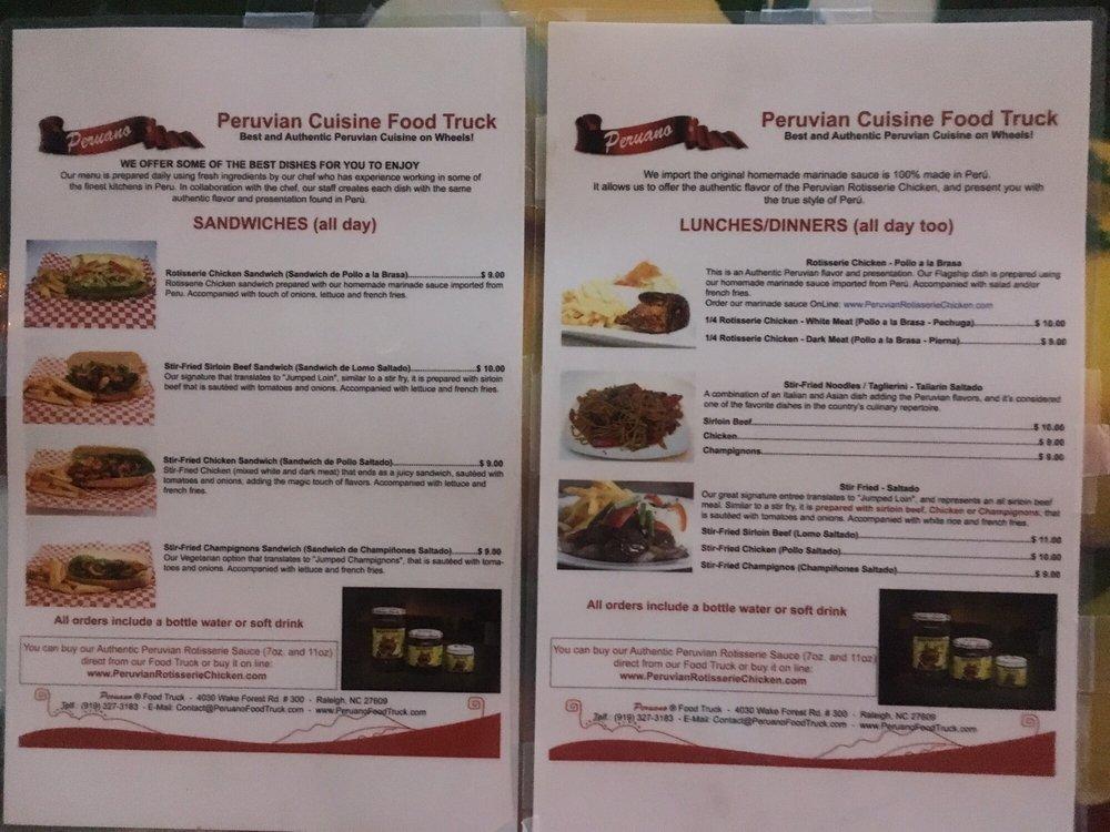Menu at Peruvian Food Truck, Raleigh