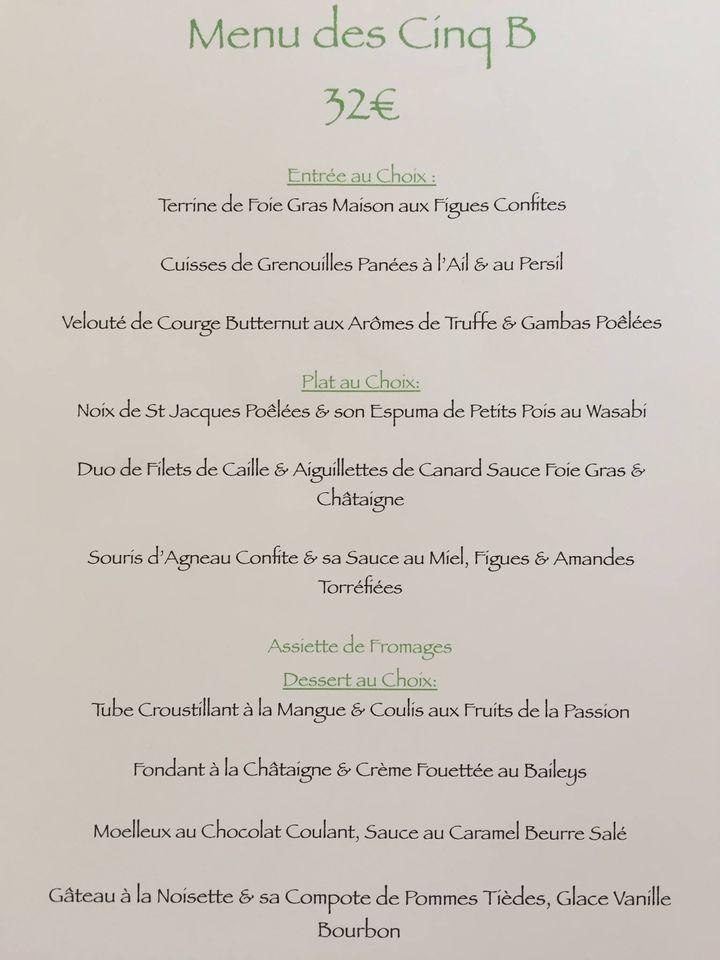 Menu Au Restaurant Les Cinq B, Vézénobres