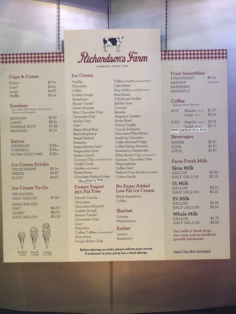 Menu at Richardson's Ice Cream, Reading