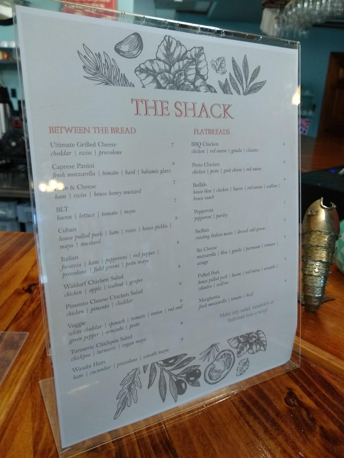 Menu at The Shack a Coffee Boutique pub bar Saint Marks