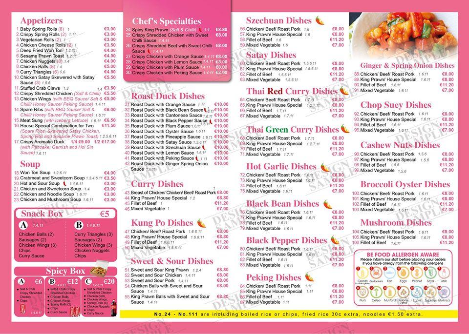 Menu at Lotus House restaurant, Enniscorthy