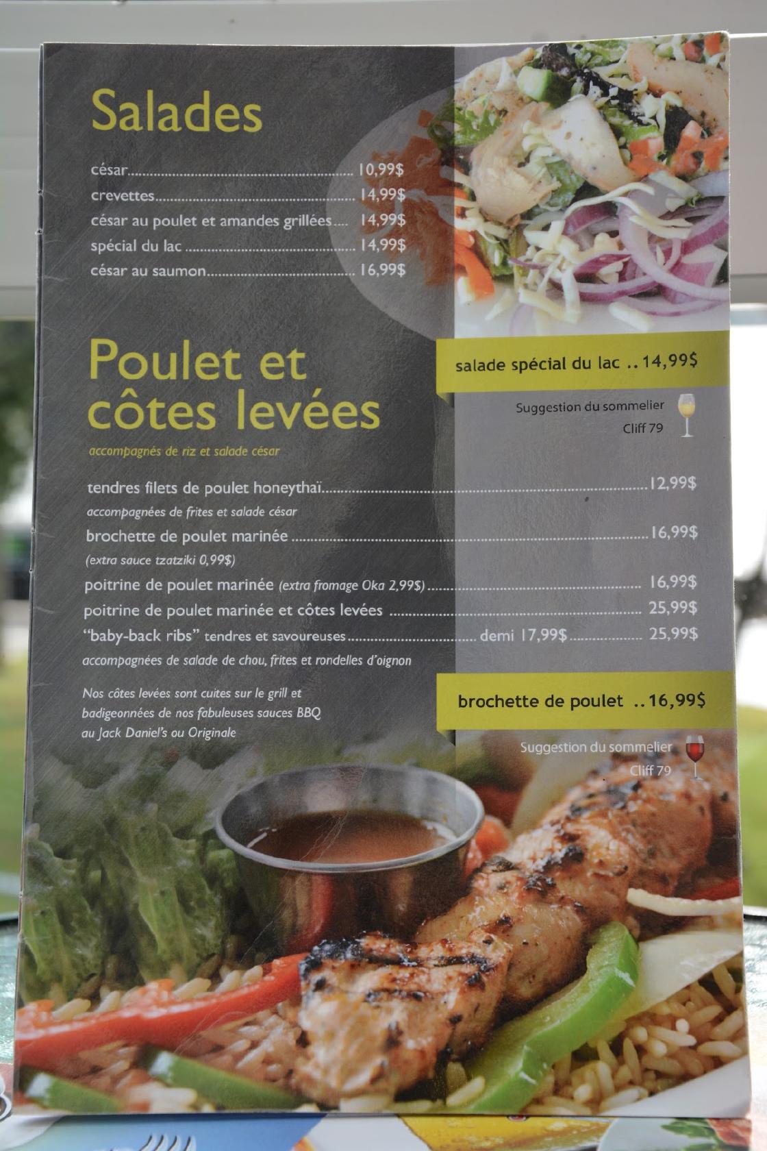 Menu au Brasserie Lac Brompton restaurant, SaintDenisdeBrompton