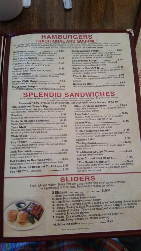 Menu at Stox Restaurant Bakery & Bar, Downey