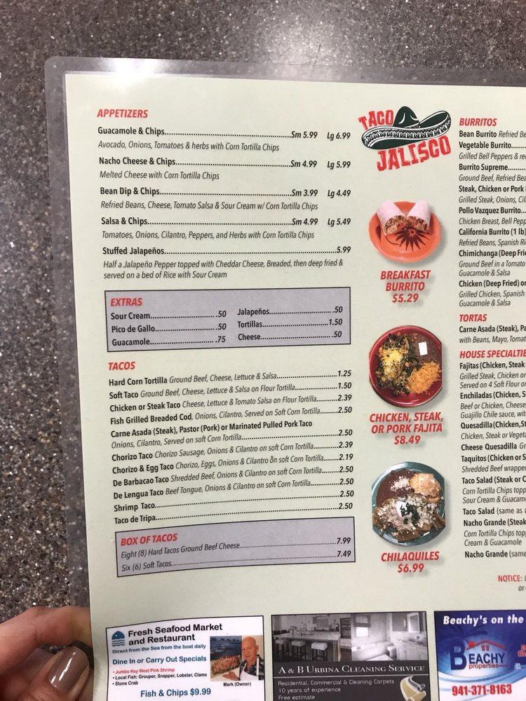 Menu at TACO JALISCO Inside NUVU GAS STATION restaurant, Sarasota, S