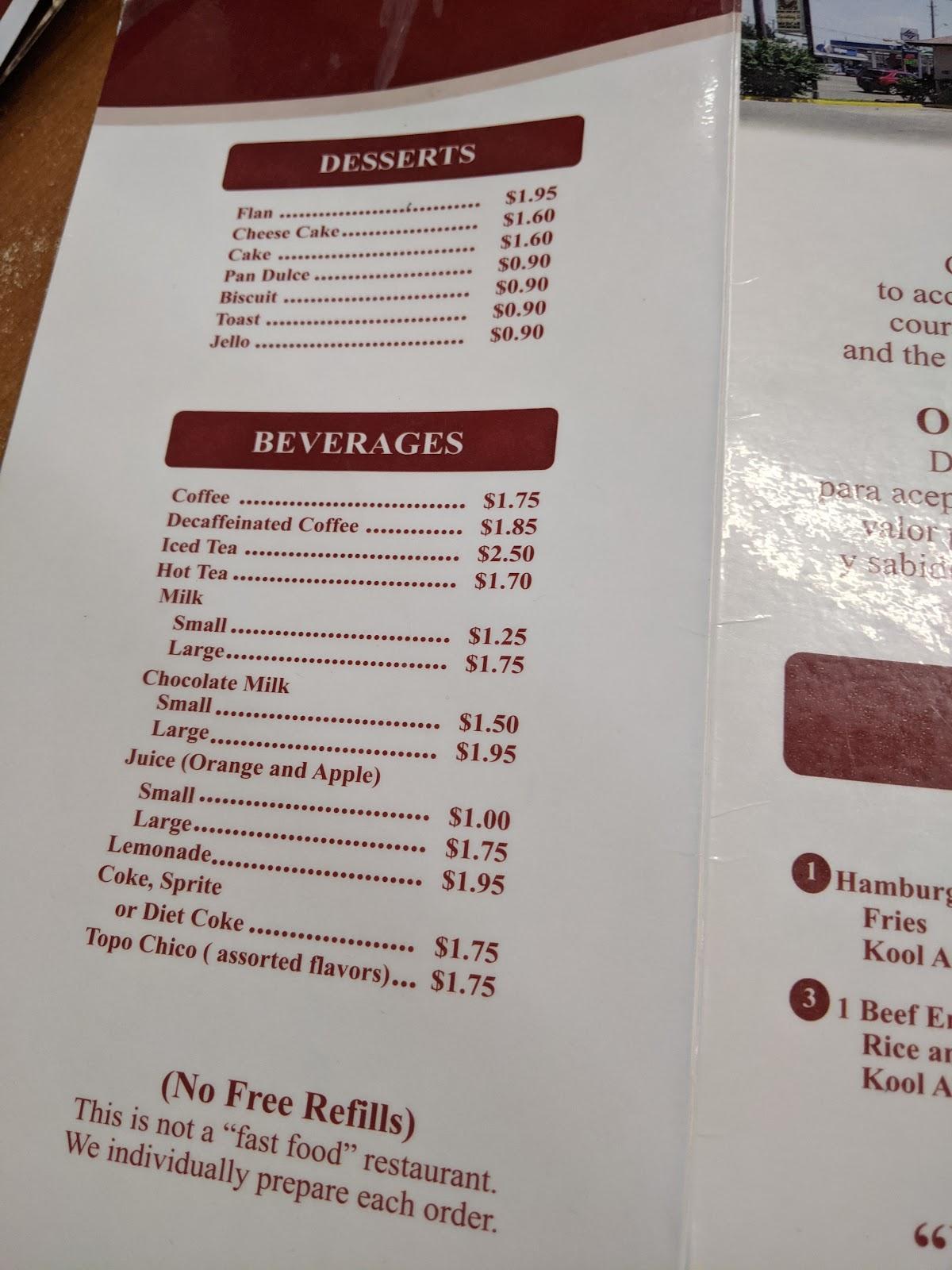 Menu at Brownsville Coffee Shop No. 2 restaurant, Brownsville