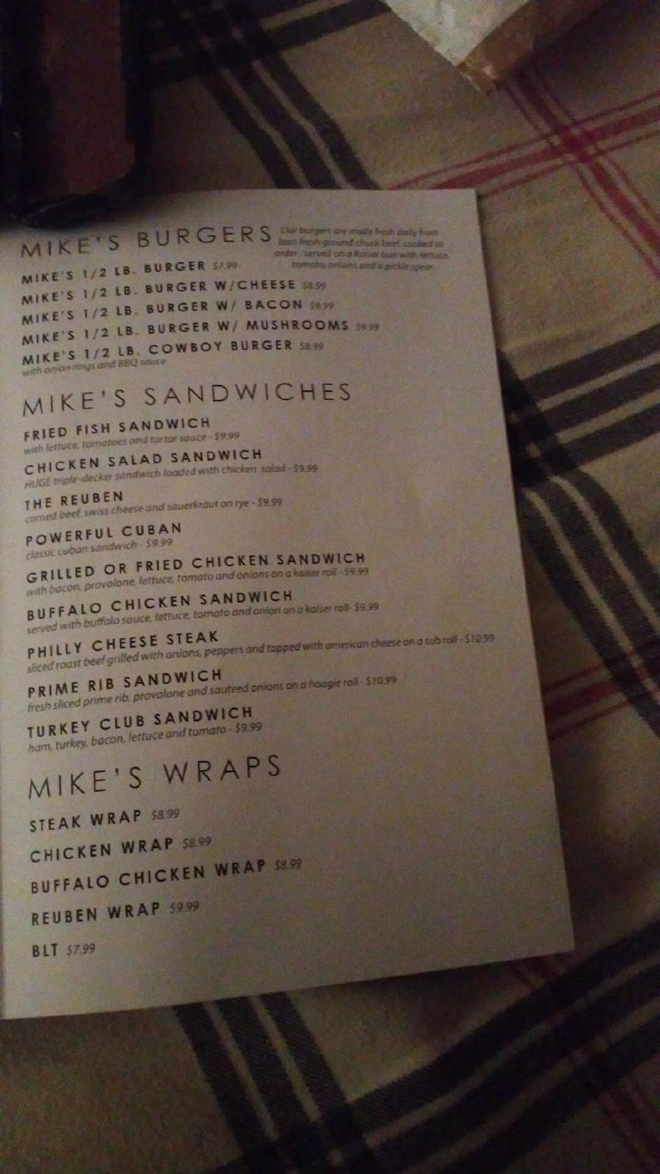 Menu at The Original Mike's Grill steakhouse, Bartow