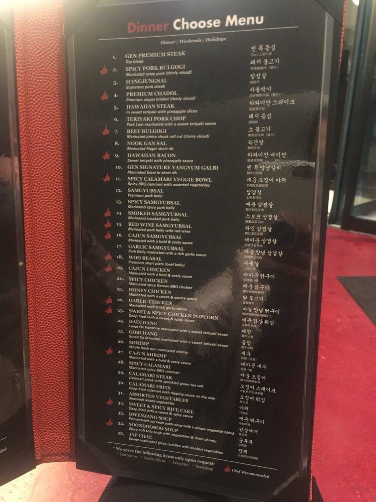 Menu at Gen Korean BBQ House, Sacramento