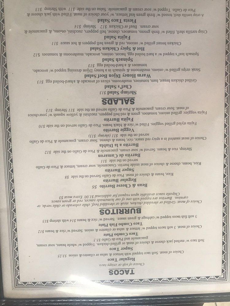 Menu at Tortilla Flats restaurant, Rio Vista