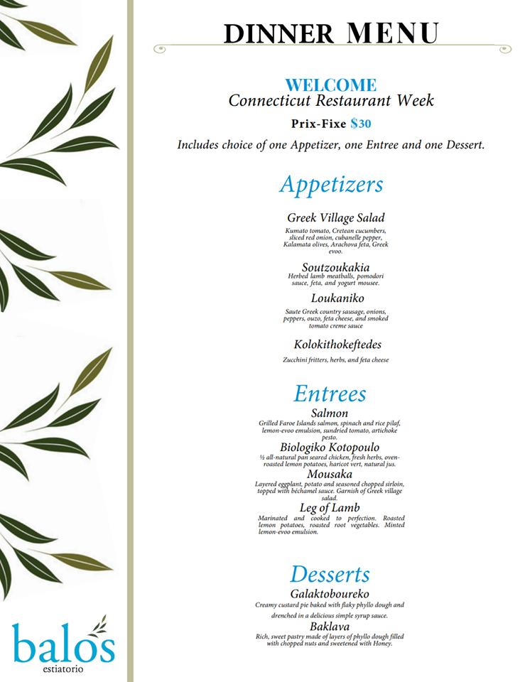 Menu at West Hartford Restaurant Week, West Hartford