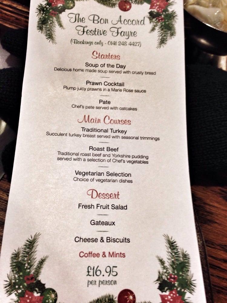 Menu at The Bon Accord pub & bar, Glasgow
