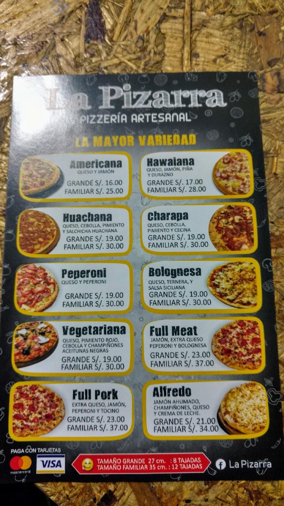 Menu at La Pizarra - Pizzas Artesanas restaurant, San Martín de Porres