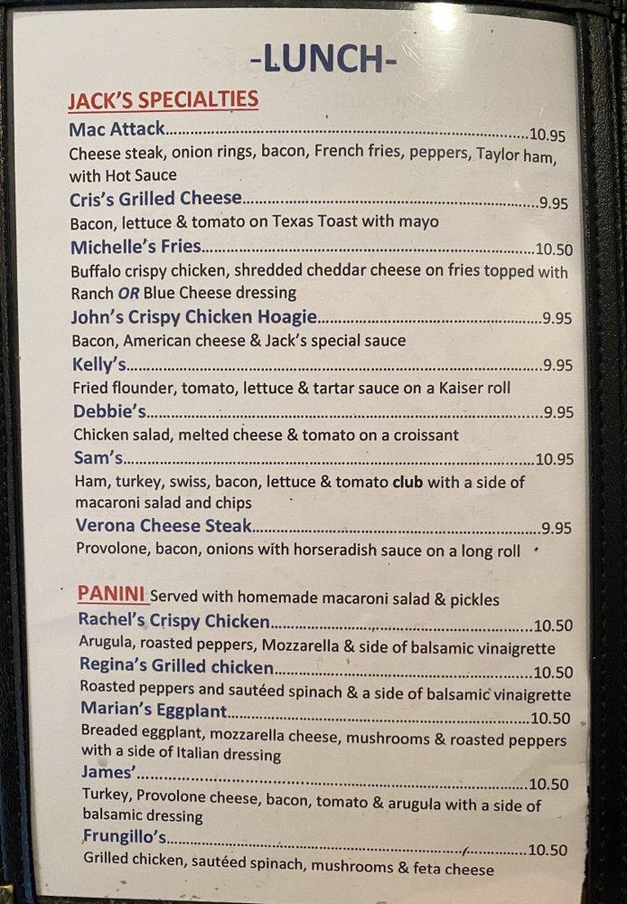 Menu at Jack's Cafe, Verona