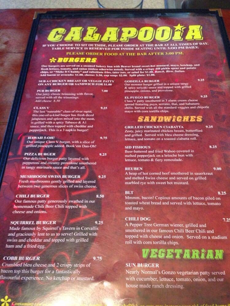 Menu at Calapooia Brewing pub & bar, Albany