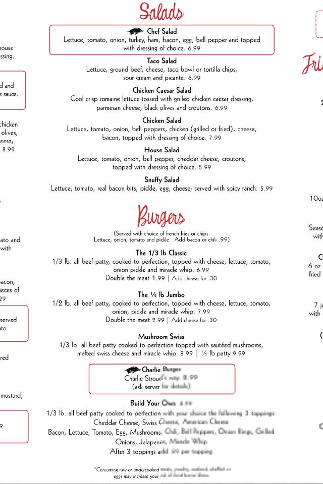 Menu at Stroud's Diner restaurant, Mayflower, 558 AR-365