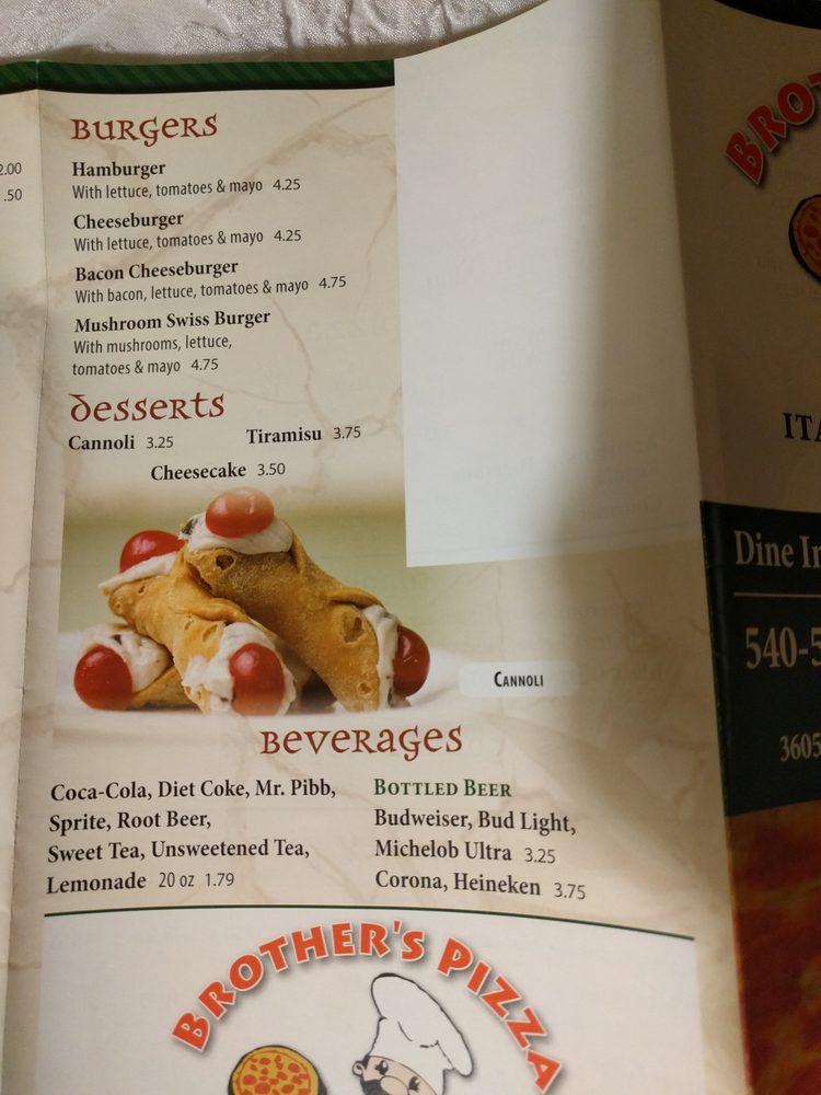Menu at Brothers Pizza pizzeria, Fredericksburg
