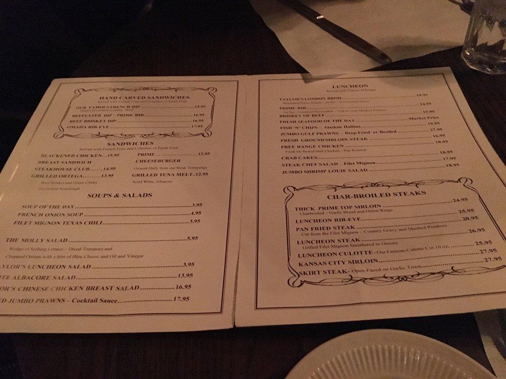Menu at Taylor's Steak House steakhouse, Los Angeles