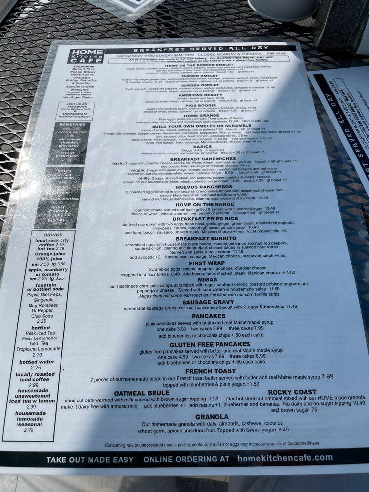 Menu at Home Kitchen Cafe, Rockland