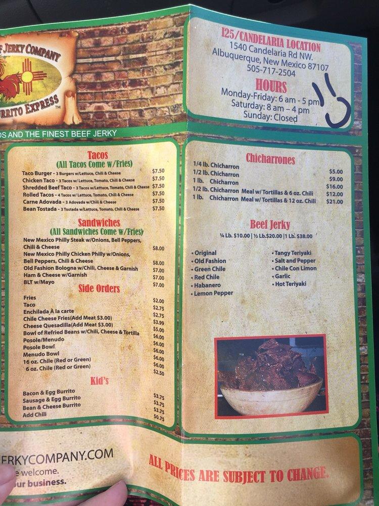 Carta del restaurante New Mexico Beef Jerky Company, Albuquerque