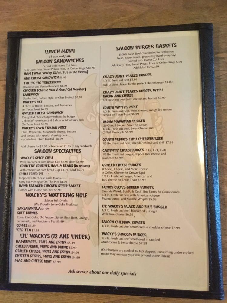 Menu at Wacky Jack's Grille & Saloon pub & bar, Highlandville