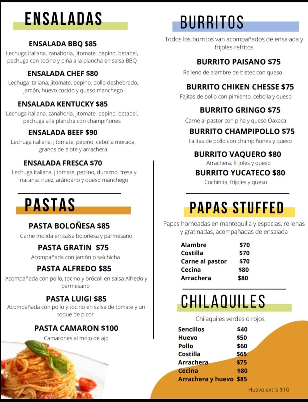 Menu at El Quetzal restaurant, Mexico, Manuel Gonzalez 113
