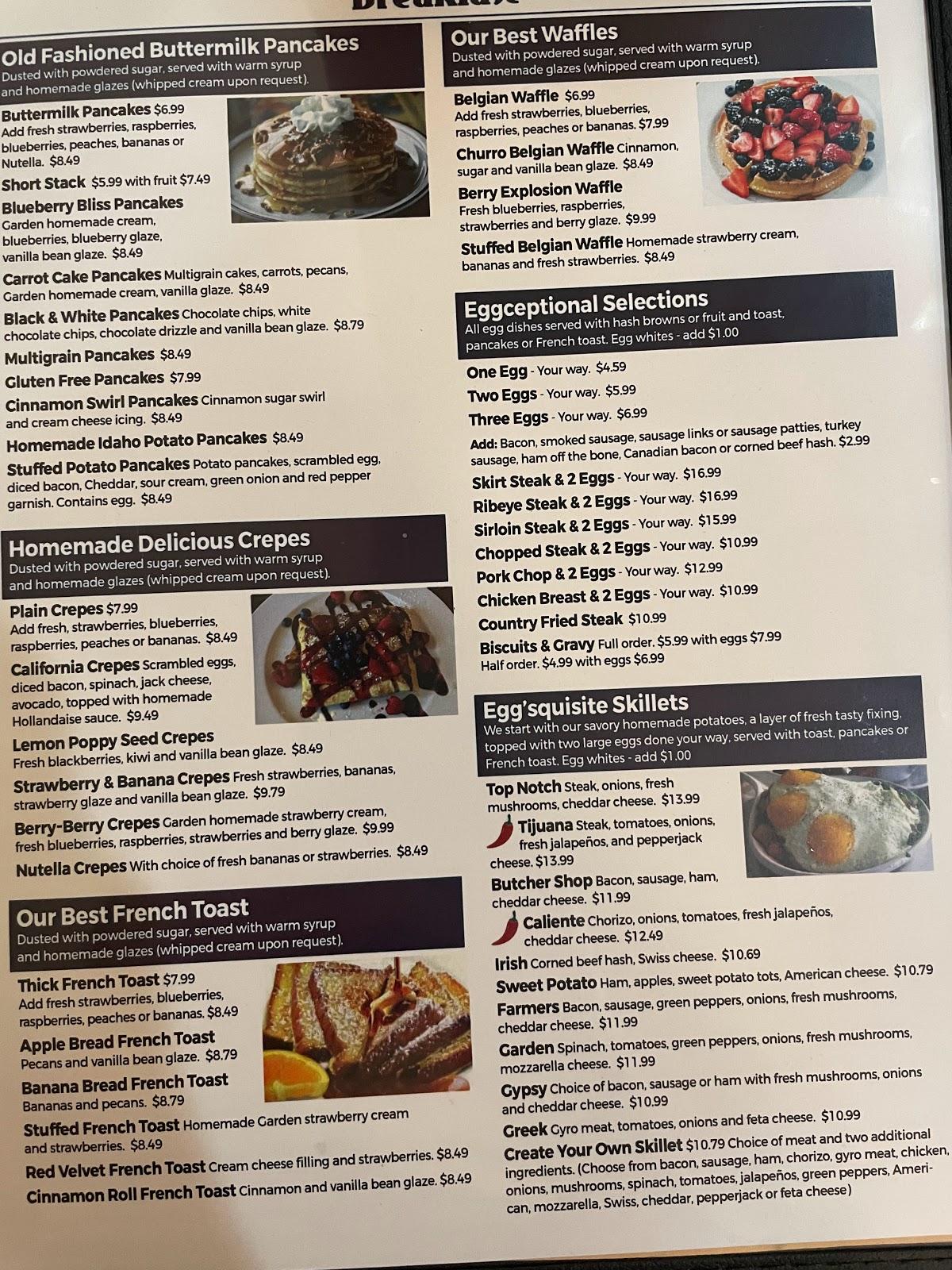 Menu at Garden Pancake House desserts, Schofield