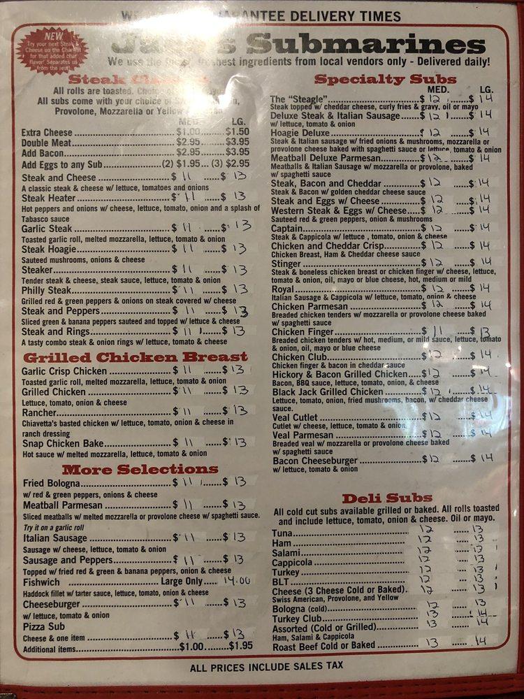 Menu at Jaco's Pizzeria, Niagara Falls