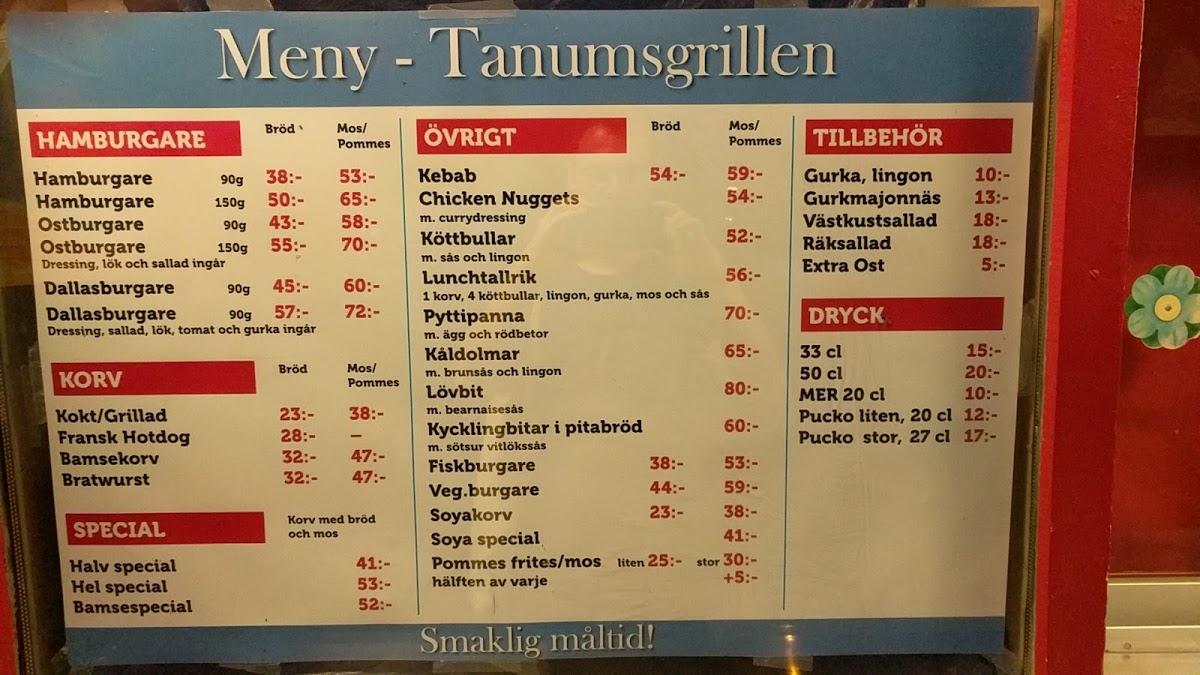 Menu at Tanums Grillen cafe, Tanumshede