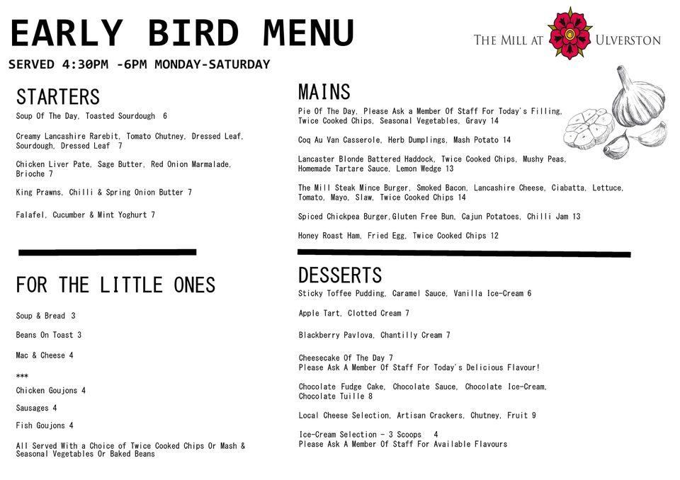 Menu at The Mill at Ulverston pub & bar, Ulverston