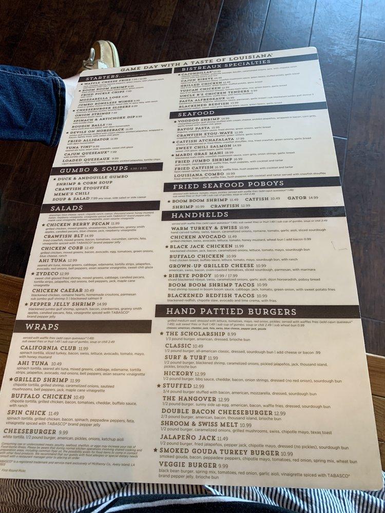 Menu at Walk-On's pub & bar, Waco