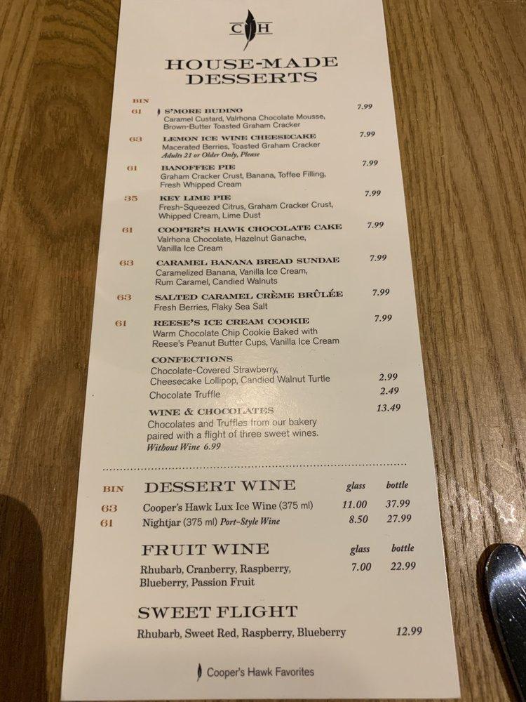 Menu at Cooper's Hawk Winery & Restaurant Rockville, Rockville